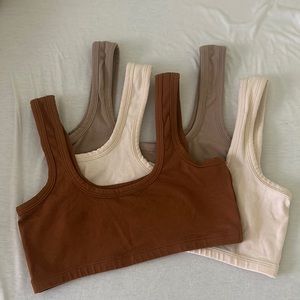(Bundle!) 3 ARQ Wide Strap Bras (Natural, Taupe, and Toffee), Size M, EUC